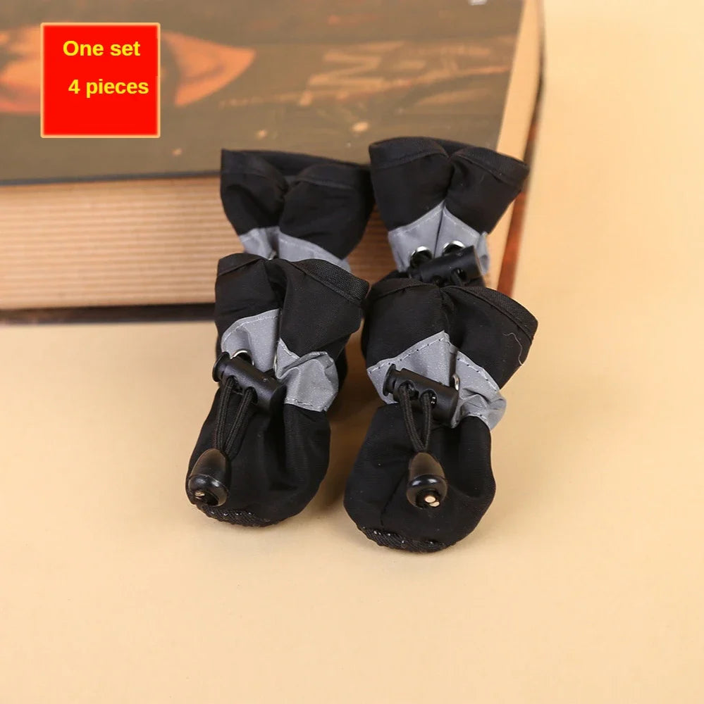 Dog Shoes Boots & Paw Protector, Anti-Slip Sole Winter Cat Booties with Reflective Straps Pet Snow for Small Medium 4PCS Pink Bl