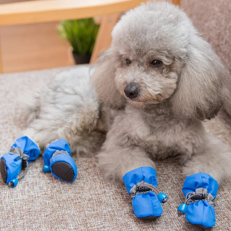 Dog Shoes Boots & Paw Protector, Anti-Slip Sole Winter Cat Booties with Reflective Straps Pet Snow for Small Medium 4PCS Pink Bl