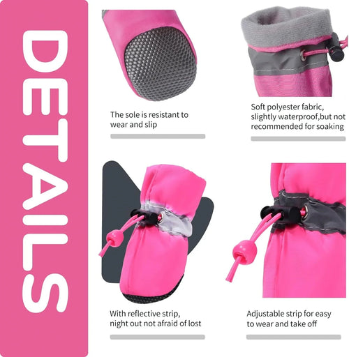 Dog Shoes Boots & Paw Protector, Anti-Slip Sole Winter Cat Booties with Reflective Straps Pet Snow for Small Medium 4PCS Pink Bl