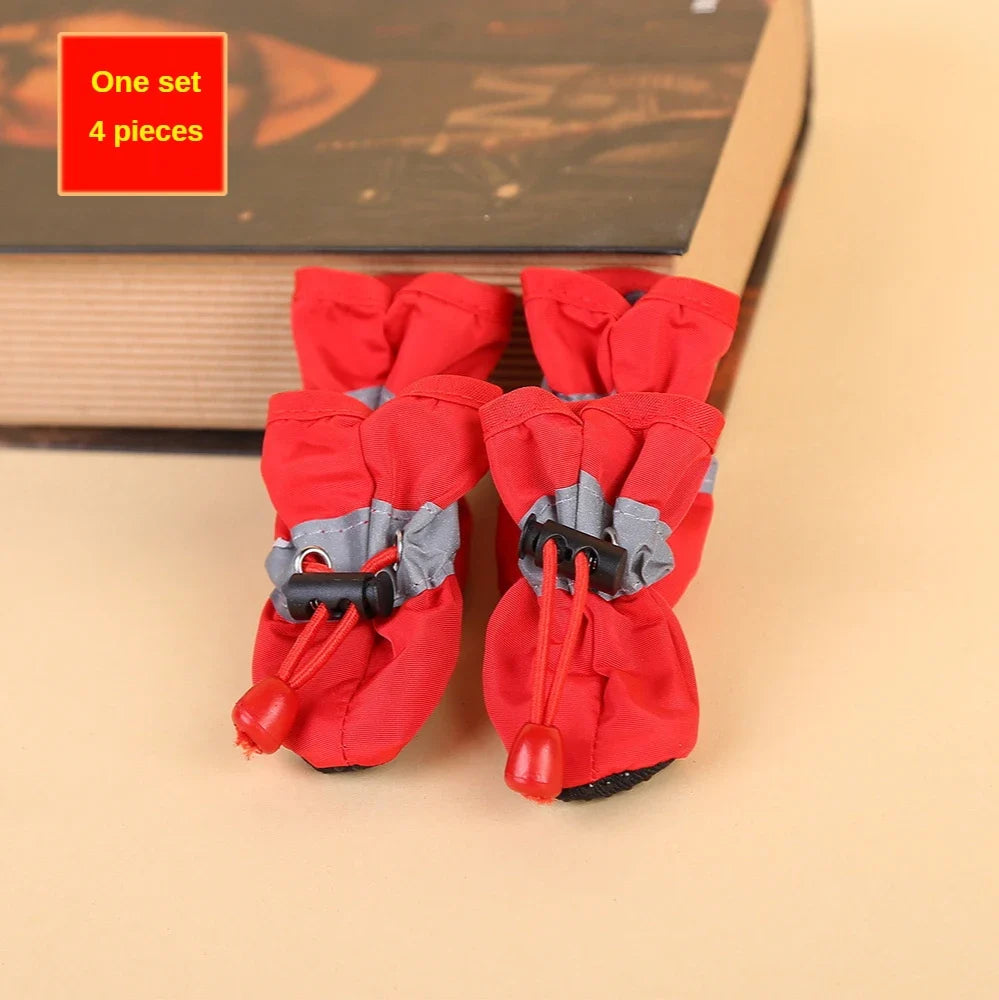 Dog Shoes Boots & Paw Protector, Anti-Slip Sole Winter Cat Booties with Reflective Straps Pet Snow for Small Medium 4PCS Pink Bl