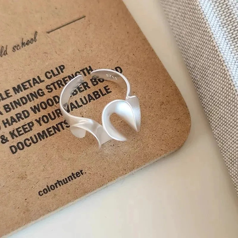 925 Sterling Silver Rings for Women Vintage Matte Frosted Lace Irregular Finger Rings Y2K Couple Ring Hip Hop Fashion Jewelry