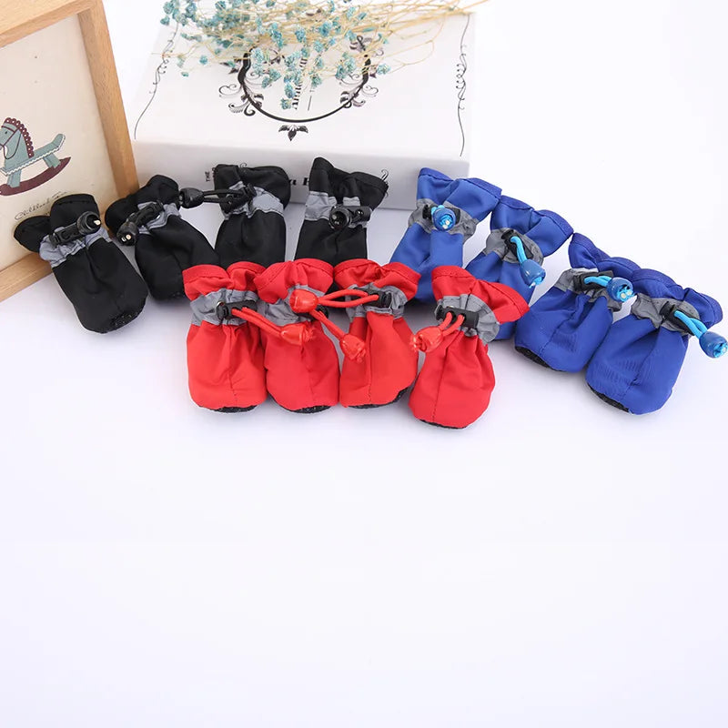 Dog Shoes Boots & Paw Protector, Anti-Slip Sole Winter Cat Booties with Reflective Straps Pet Snow for Small Medium 4PCS Pink Bl