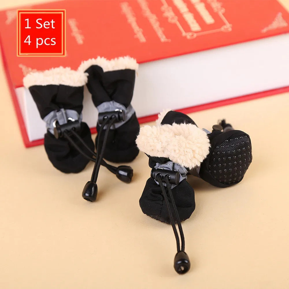 Dog Shoes Boots & Paw Protector, Anti-Slip Sole Winter Cat Booties with Reflective Straps Pet Snow for Small Medium 4PCS Pink Bl