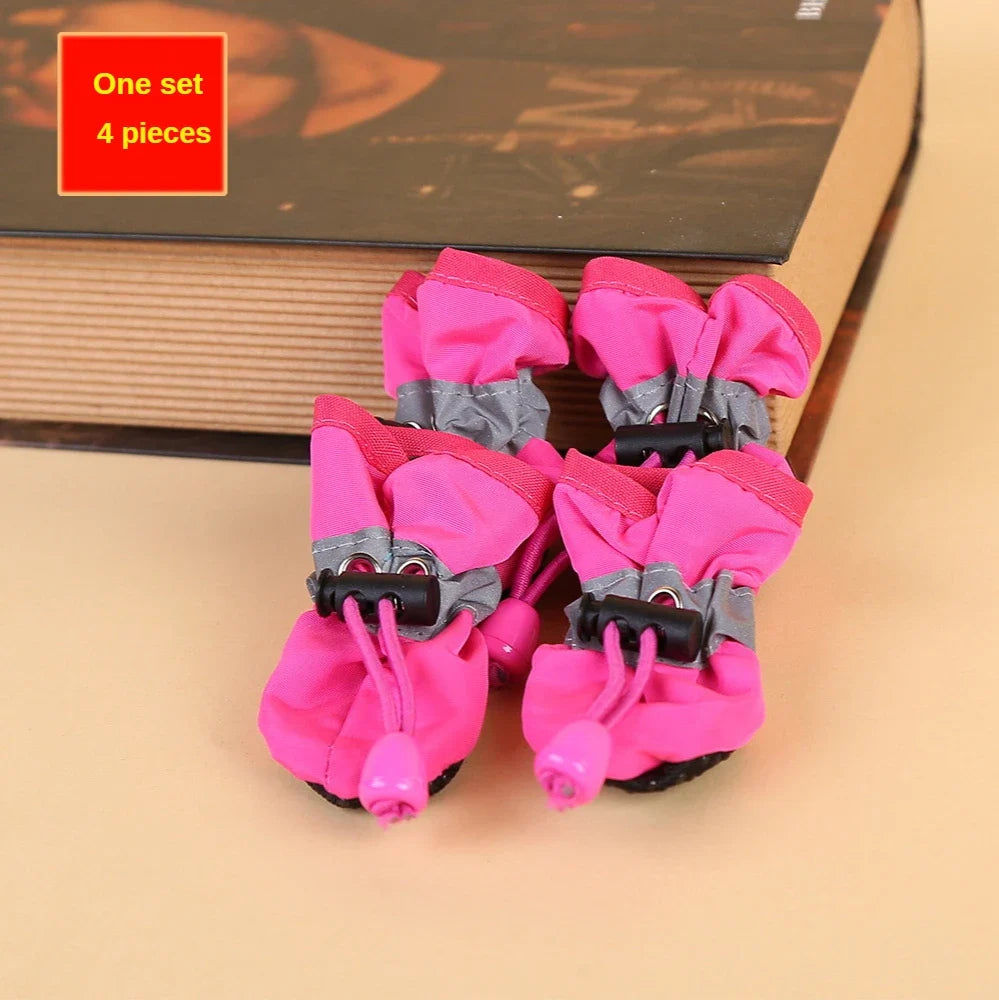 Dog Shoes Boots & Paw Protector, Anti-Slip Sole Winter Cat Booties with Reflective Straps Pet Snow for Small Medium 4PCS Pink Bl